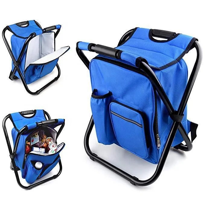 Portable ergonomic design fishing chair multi-purpose 3 in 1 cooler bag insulated folding backpack picnic stool