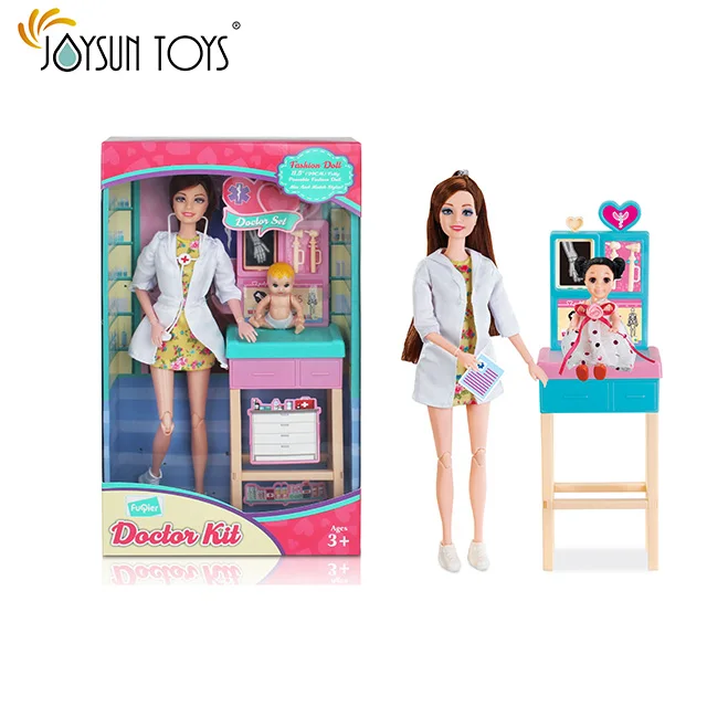 Doll Dressed in White Coat with Stethoscope With Exam Table and Accessories Doctor Doll