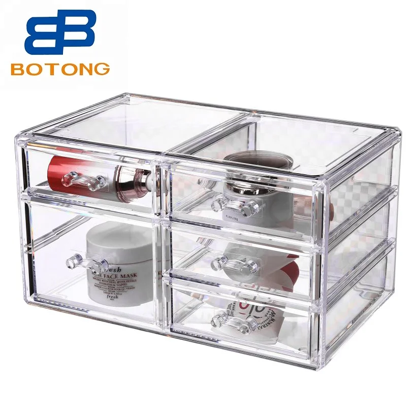 Large Makeup Organizer Acrylic with 5 Drawers Cosmetic Organizer Stackable Jewelry Storage Box Desktop Display Vanity Case Clear