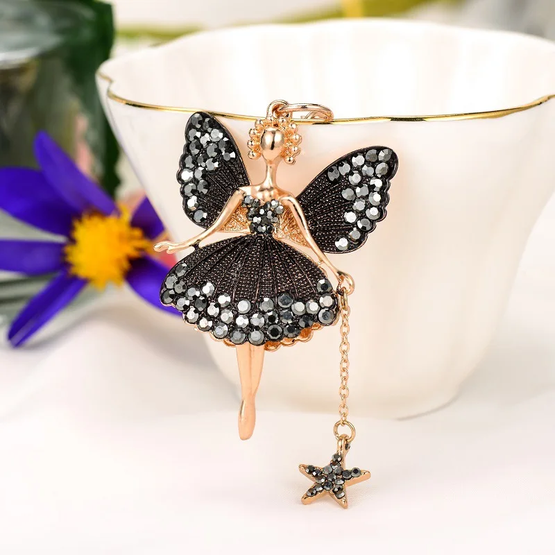 Wholesale Beautiful Ballet Keychain Flower Fairy Water Diamond Butter Delicate Dance Keychain