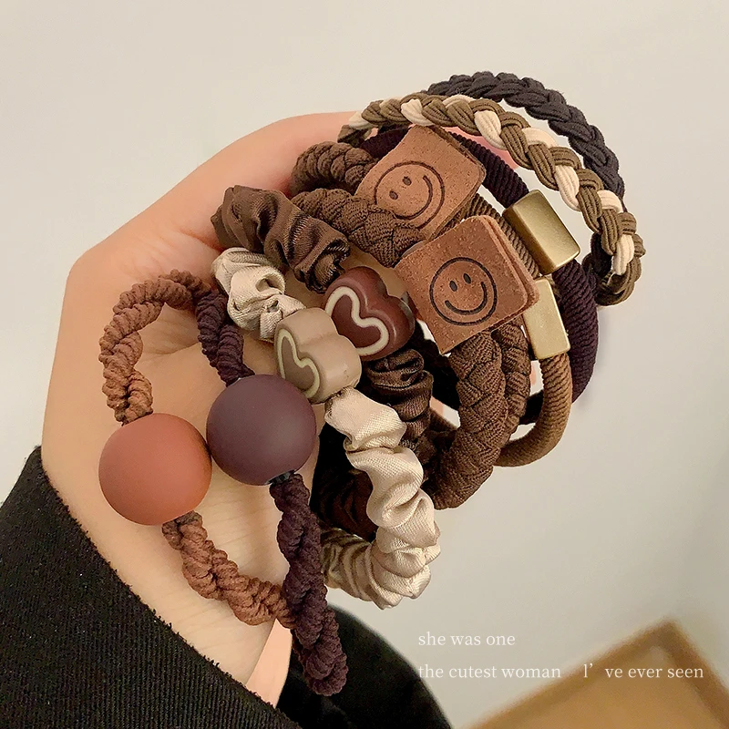 5Pcs/Set Cute Bulk Korean Bracelet Hair Ties with Balls Custom Elastics Babies Ponytail Hair Tie Sets for Kids Girls Women