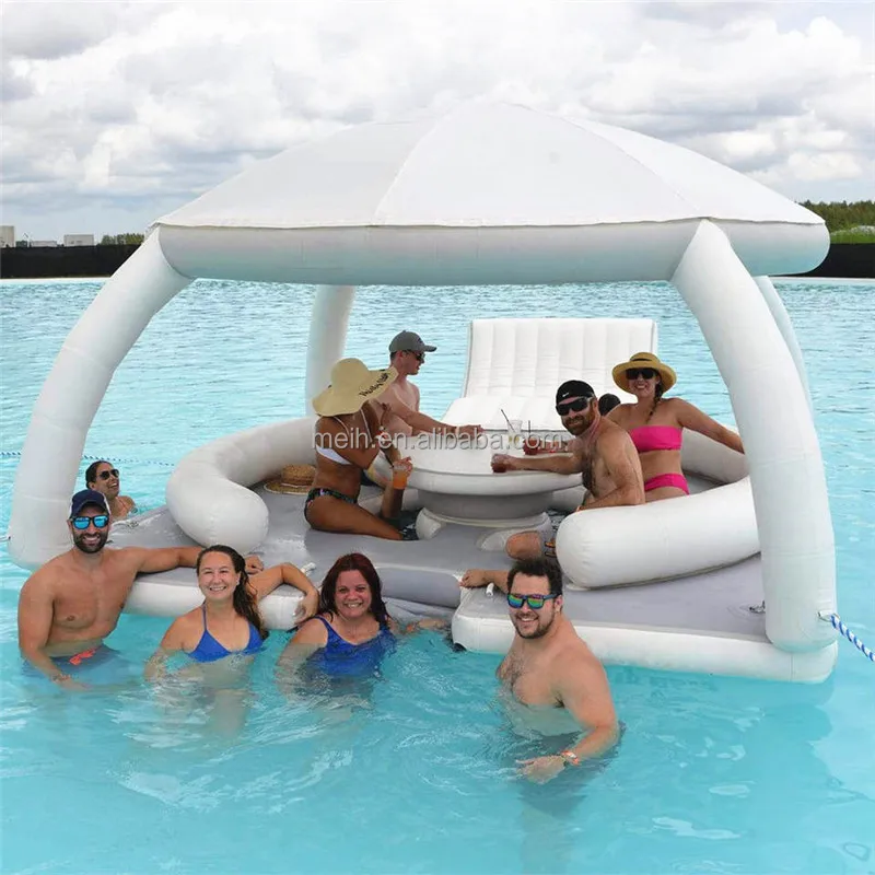 Hot sale outdoor water amusement equipment Inflatable Water Platform With Tent Leisure Party floating island dock water sofa