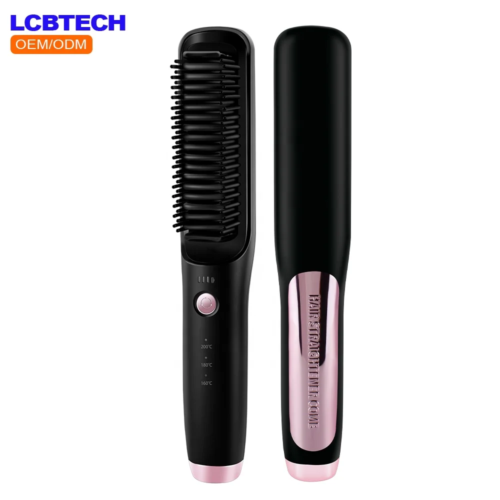 USB Rechargeable New Design Cordless Hair Straightener Brush Hot Comb Hair Flat Iron Enhanced Ionic Straightening Brush Comb