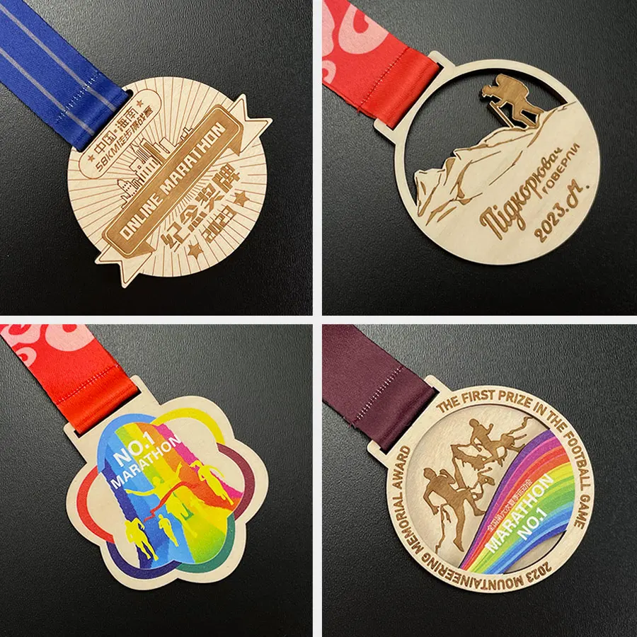 Factory Medals Custom Wood Medal Holder Wooden Marathon Medal With Laser Engrave Logo