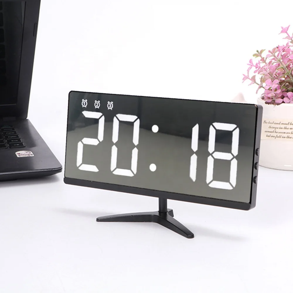 2024 Big Led display Alarm Clock Digital Electronic Screen Mirror Temperature desktop Clock USB charging port