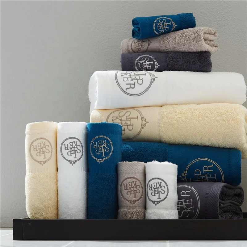 Wholesale Luxury Hotel Towel 100% Egyptian Cotton Dobby Towel Set Logo Embroidery Customized Hotel Towel Set
