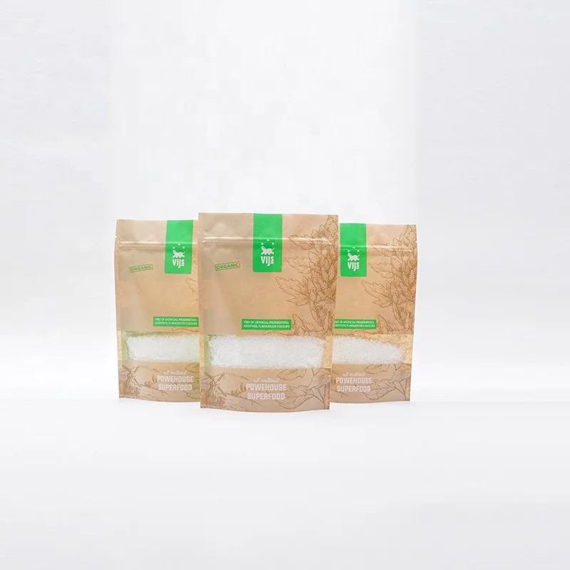 Brown Kraft Paper Pouch Zipper Stand Up Craft Paper Tea Pouch For Coffee Glossy Window Food Packaging Ziplock Bag