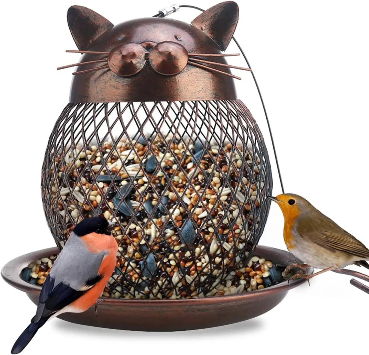 Outside Wild Bird Feeder Metal Frame Squirrel Proof Bird Feeders Hanging for Garden Yard Decoration Cute Cat Shaped