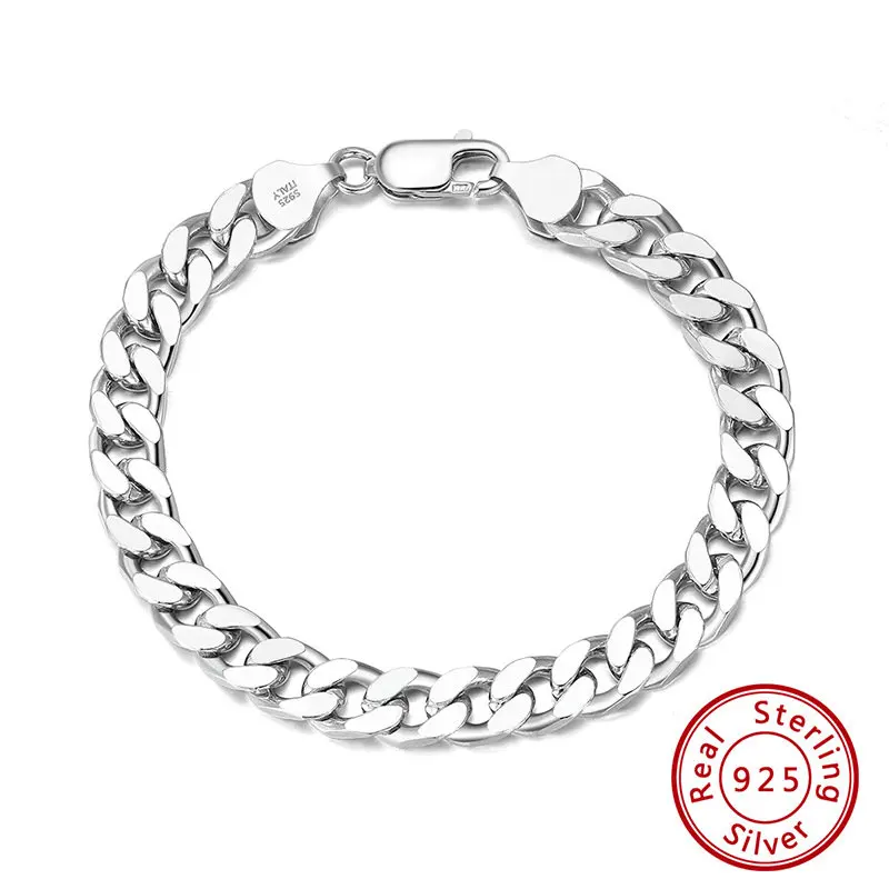 R.Gem. Italian Cuban Link Curb Chain 925 Sterling Silver Bracelet for Men Women