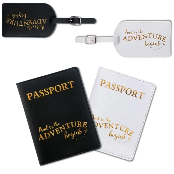 Travel passport cover suitcase tag crocodile pattern PU leather passport holder set with luggage name tag for honeymoon Travel