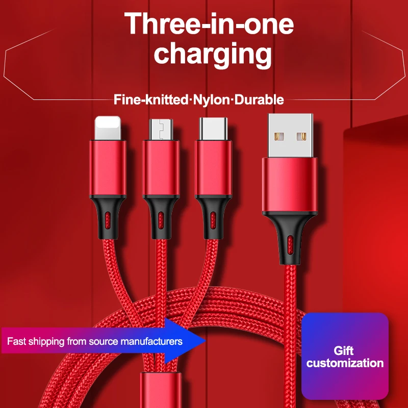 Factory direct low-cost data cable charging cable mobile phone car charging cable 3 in 1 power cord