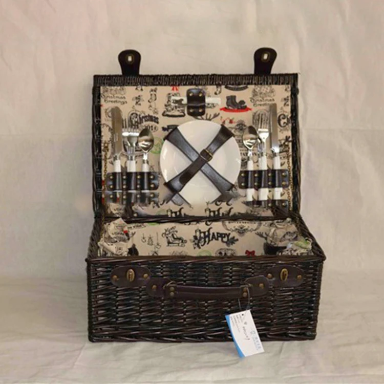 Insulated Round Wicker Picnic Basket Wicker Basket With Lid For Picnic