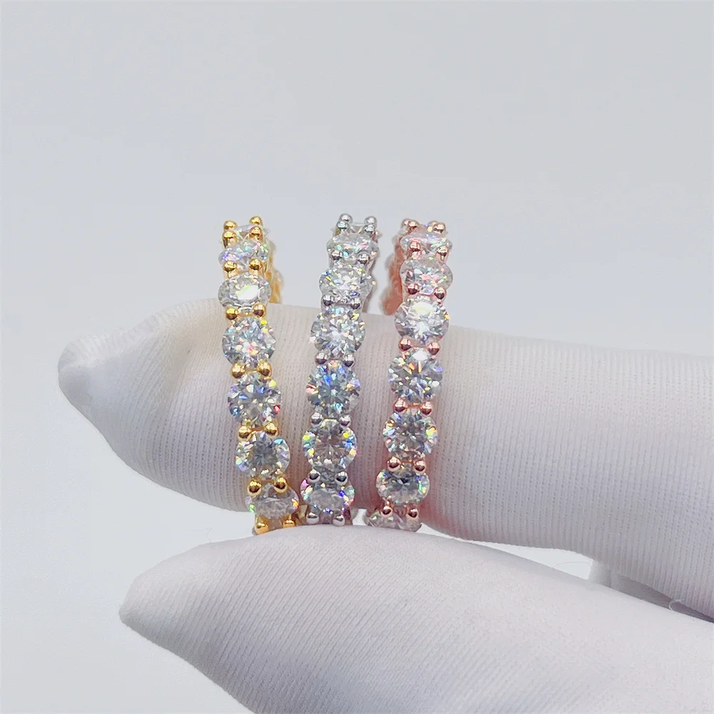 Wholesale in stock VVS Moissanite Diamond silver 925 4mm moissanite rings Iced Out Eternity Rings