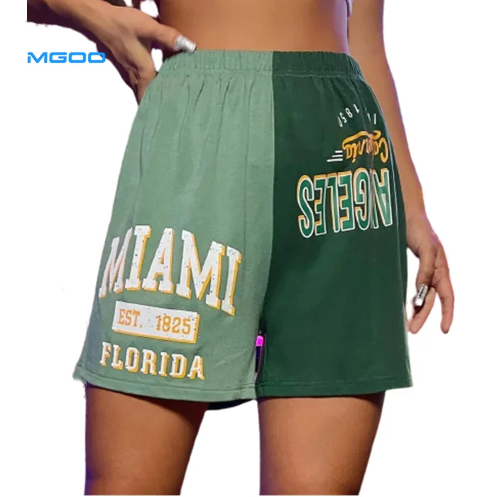 Custom Make Elastic Waist  Big Logo French Terry  Women Shorts Letter Print  MIAMI  Shorts Two Tone