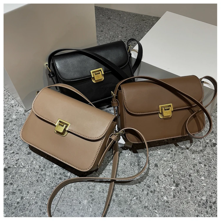 Women Fashion Simplicity Solid Color Handbag Niche Design Chain Single Shoulder Crossbody Bag