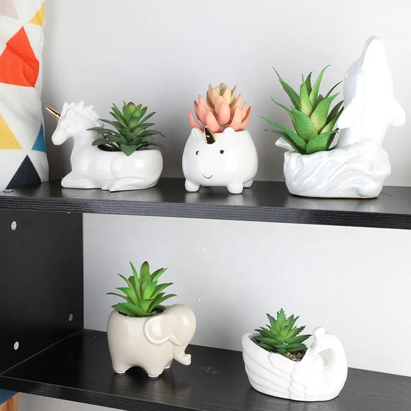 Hot sale artificial mini boat succulent with ceramic pot for home office decoration small bonsai pot