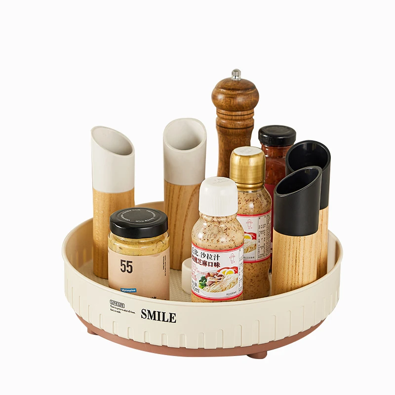 Multifunction Table Seasoning Bottle Organizer Rotating Perfume Bottle Storage Box Kitchen Countertop Plastic Spice Rack