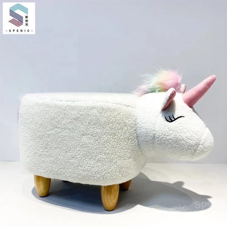 Unicorn Kids Stool Chair Animal Shape Footrest Animal Wood Stool Ottoman