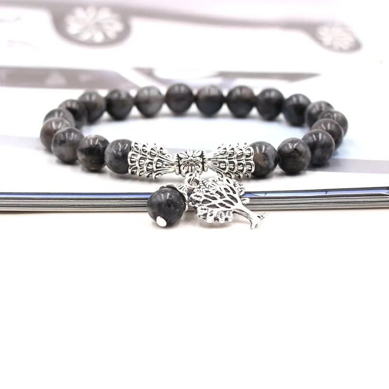 Chakra Natural Stone Strand Bracelet Tree of Life Malachite Charm Bracelet Mala Beads Reiki Healing Meditation Energy Bangle