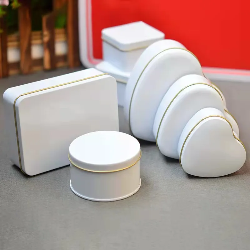 Чайная коробка с узором на заказ милая квадратная жестяная банка для таблеток круглое сердце прямоугольное кольцо Белая пустая металлическая