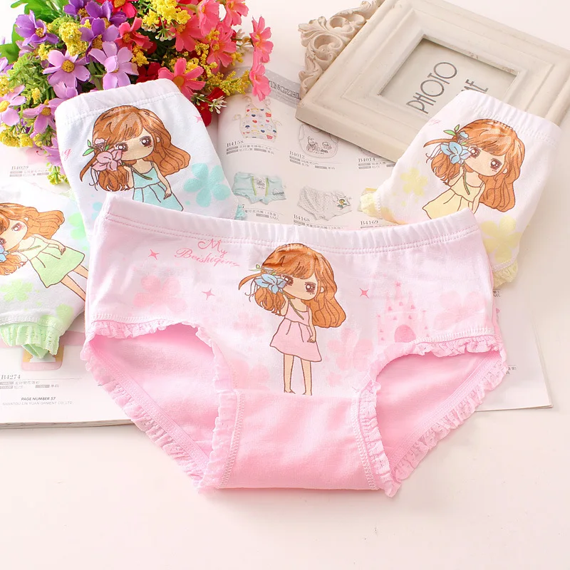 5pcs Children little girl briefs A-class all cotton cute cartoon kids trouser shorts printed  kids antibacterial soft panties