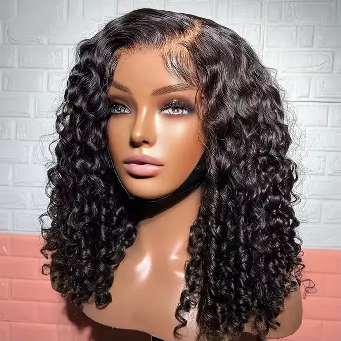 Double Drawn Pixie Curly Raw Human Hair Natural Color Full 180% 200% 250% Density Short Bob 13x4 Lace Frontal Wigs for Women