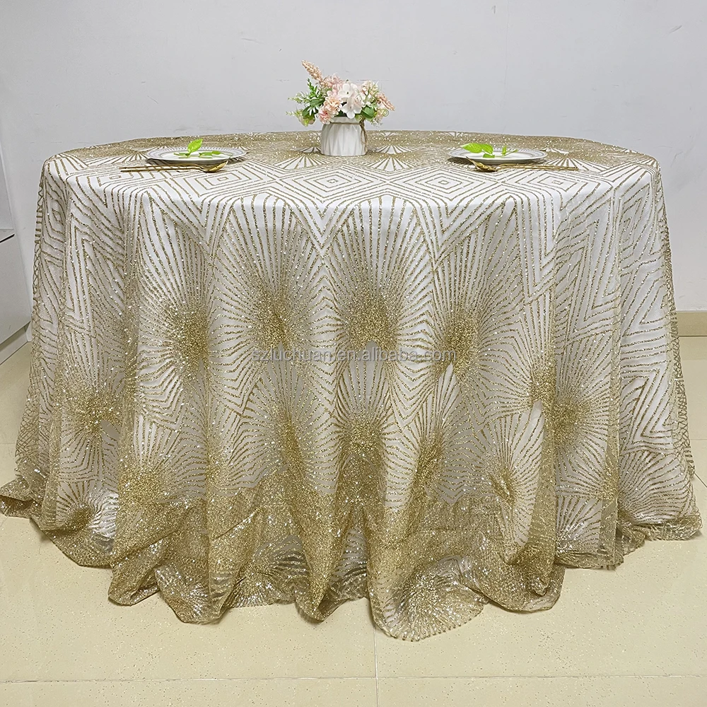 Gold Table Cloths Round Wedding Sequins Cheap Table Cloth Party Tablecloths Round 120 inch Wedding