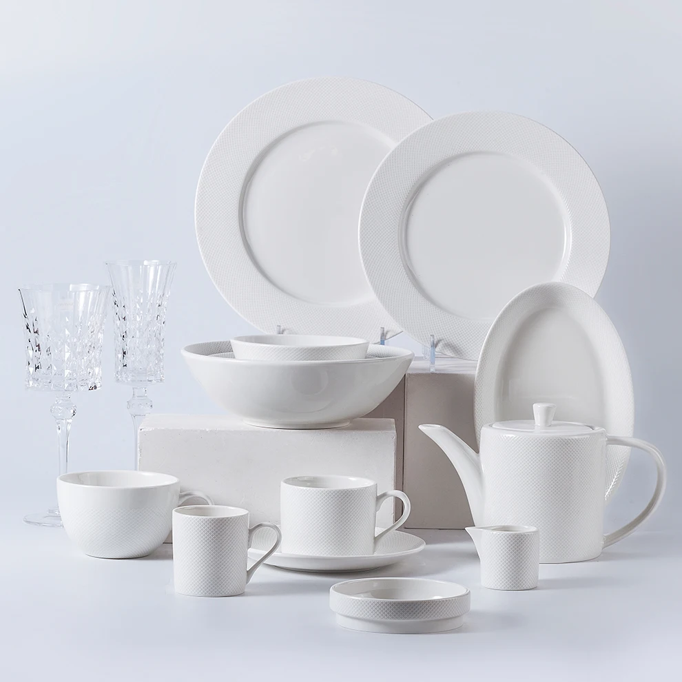 western-style portugal vitrified tropical rustic picnic bangkok speckled round porcelain tableware white ceramic dinnerware set