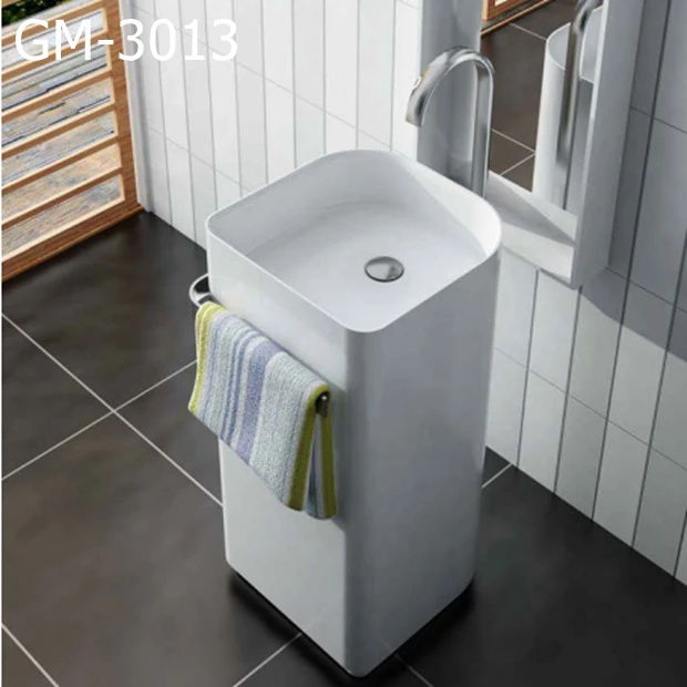 Marble Pedestal Basin Modern Solid Surface Freestanding Wash Sink Hotels Bathrooms Made Artificial Stone Italian Designed White