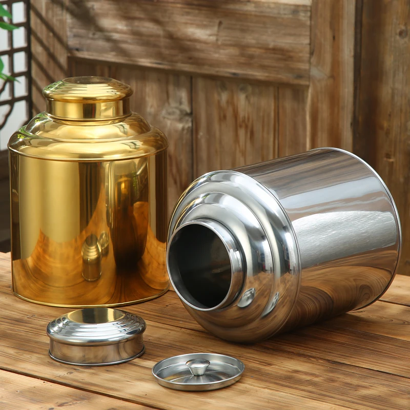 Factory Wholesale 500g Coffee Sugar Tea Caddy Stainless Steel Tea Jar For Loose Tea With Double Lid