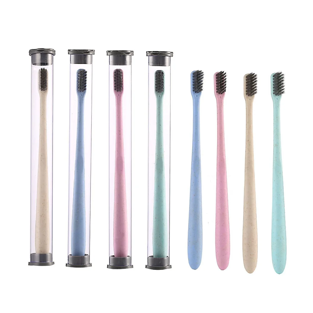 ECO-Friendly disposable wheat straw  toothbrush with toothpaste hotel toothbrush