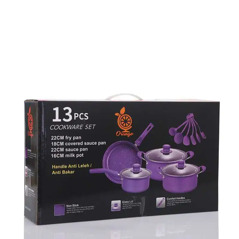 Cheap Price 13 Pieces Iron Non-stick Cookware Nonstick Cooking Pot and Sauce Pans Set with Glass Lid