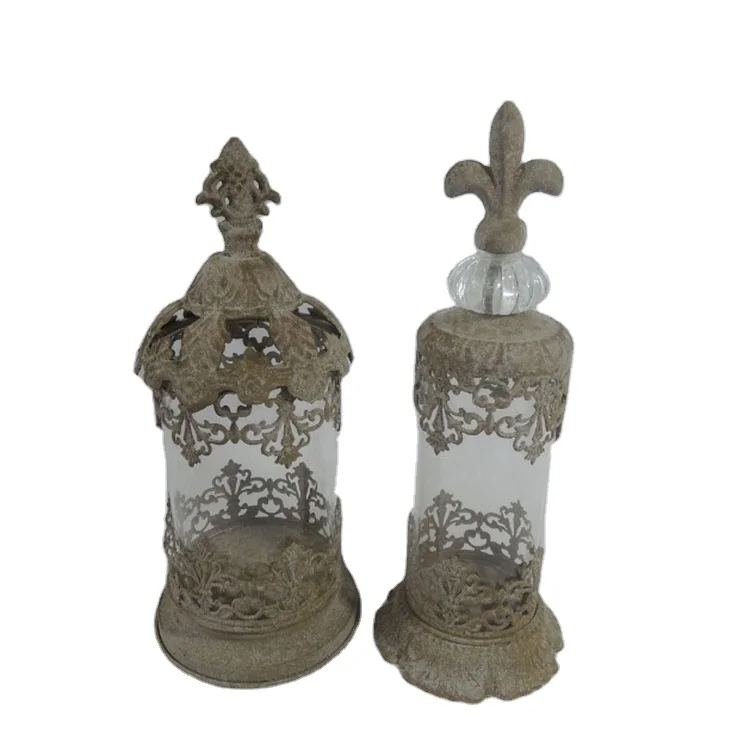 Antique Vintage Wrought Cast Iron Chinese Metal Rustic Lantern