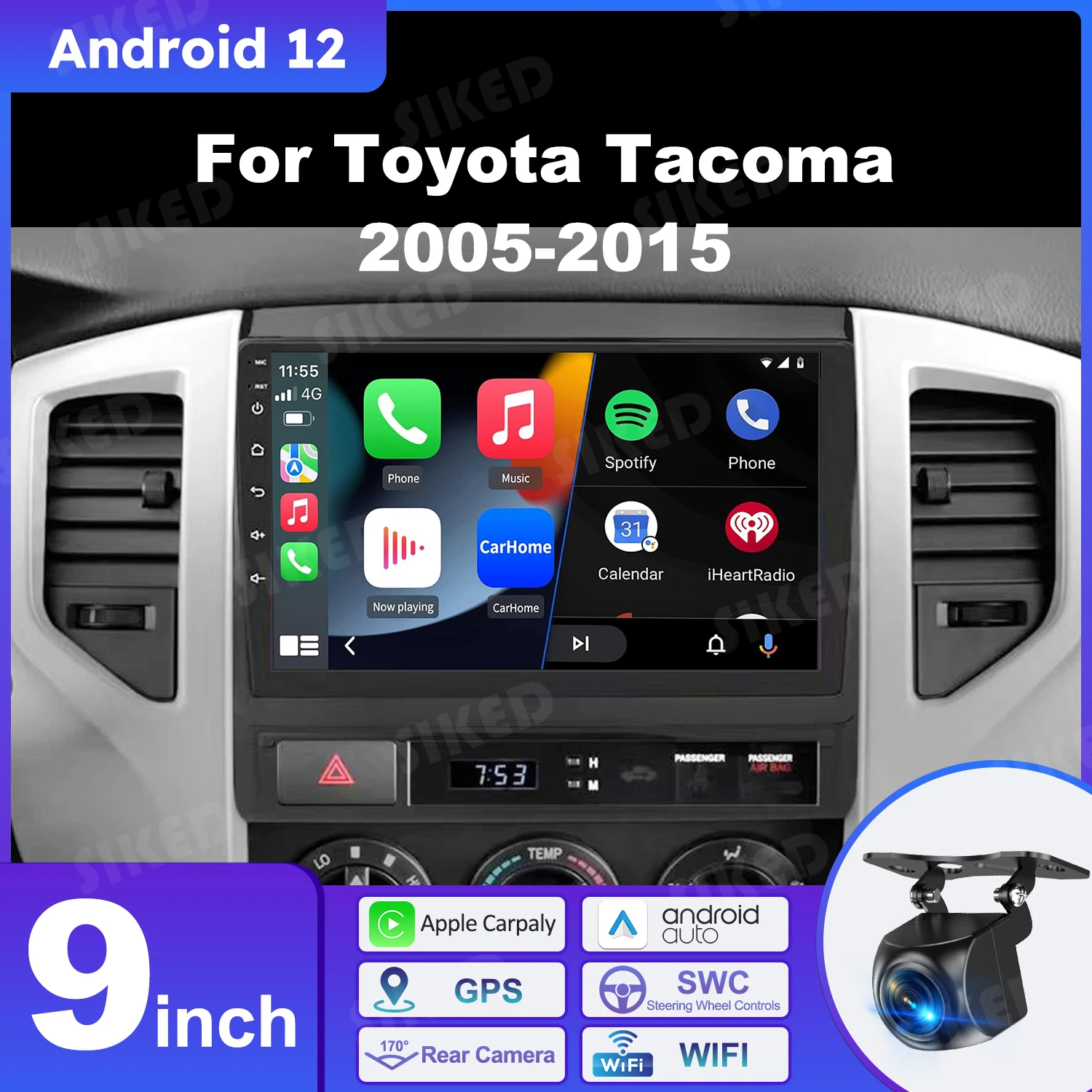 9' Android 12 Tacoma Screen for Toyota Tacoma 2005-2015Multimedia Player Wireless Carplay Android Auto Stereo GPS Backup Camera