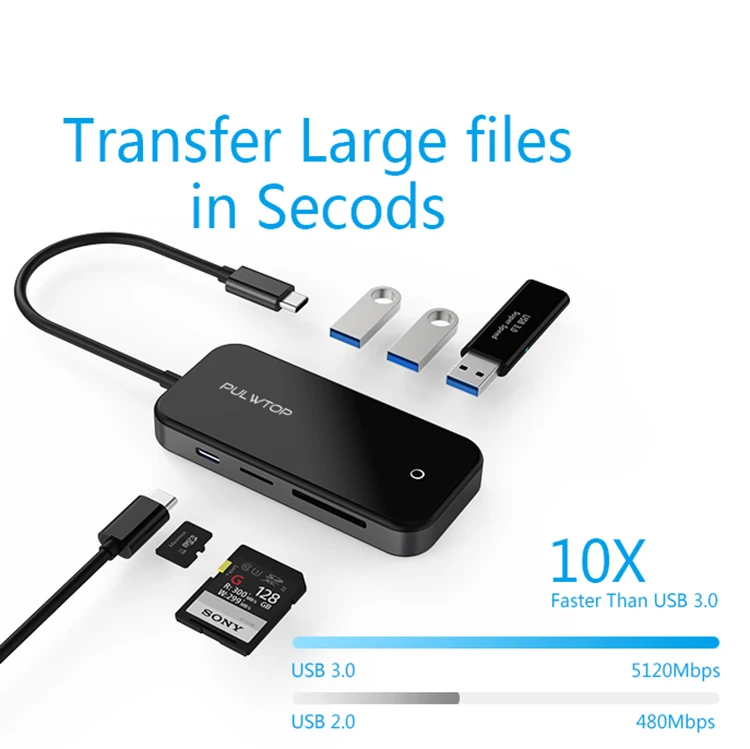 Pulwtop Портативный usb 3,0 sd кард-ридер адаптер для usb-концентратора типа c