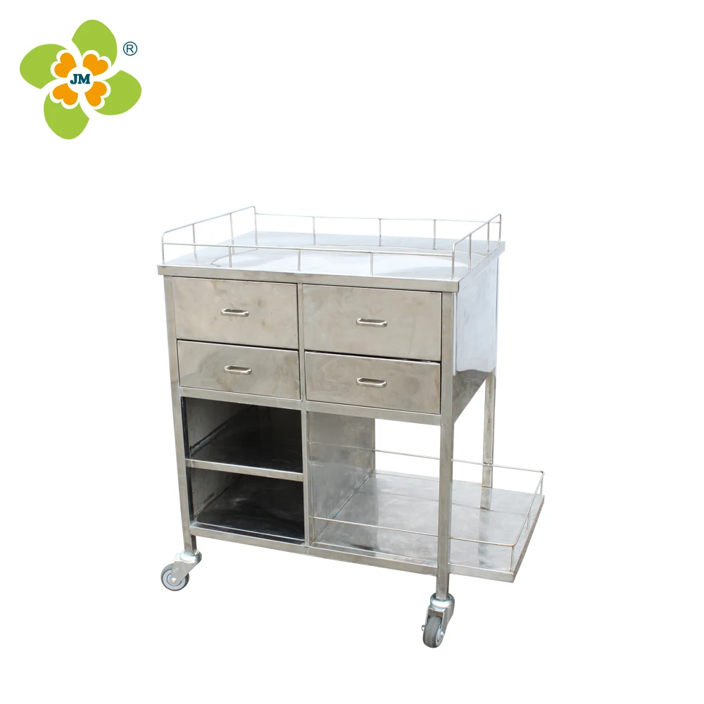 Multifunction stainless steel hospital utility cart trolley with drawers