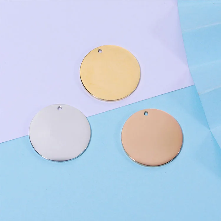 S119418K Gold Plated Stainless Steel Stamping Disc Circle Tags,Oval Round Blank Flat Engraving Tags,Disc Blanks