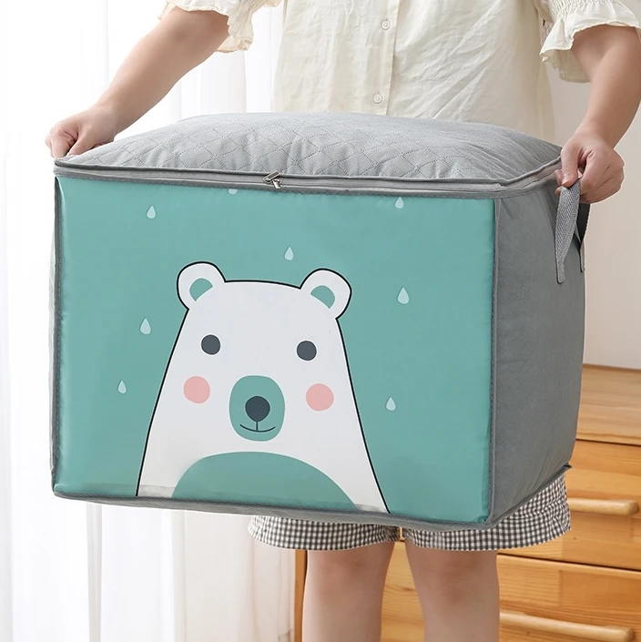 Large Capacity Breathable Organizer With Reinforced Handle Non-woven Clothes Storage Bags For Comforter Blanket Bedding Foldable