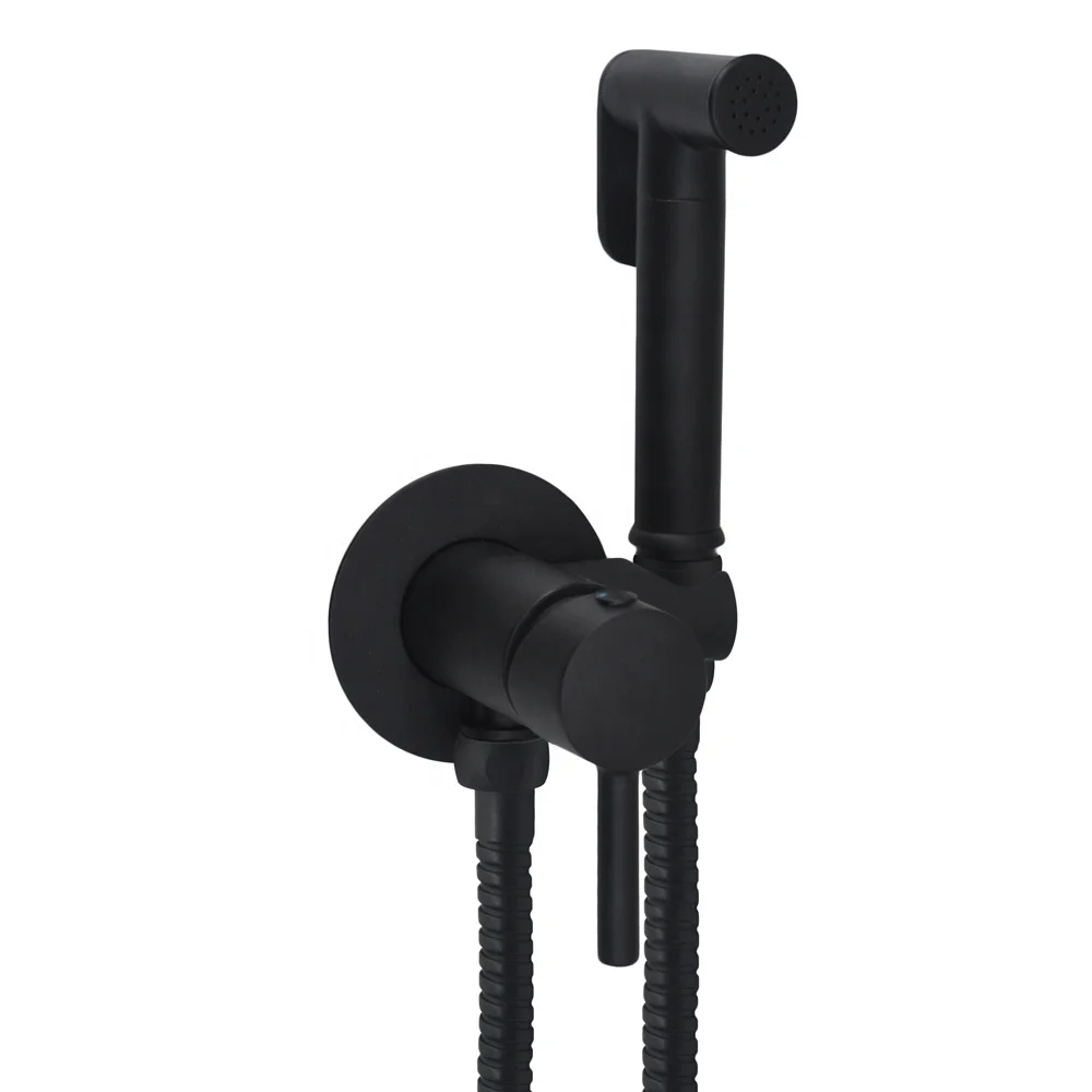 Латунная матовая черная круглая Лейка высокого давления для унитаза, биде, душевая лейка, кран, набор с держателем шланга 1,2 м