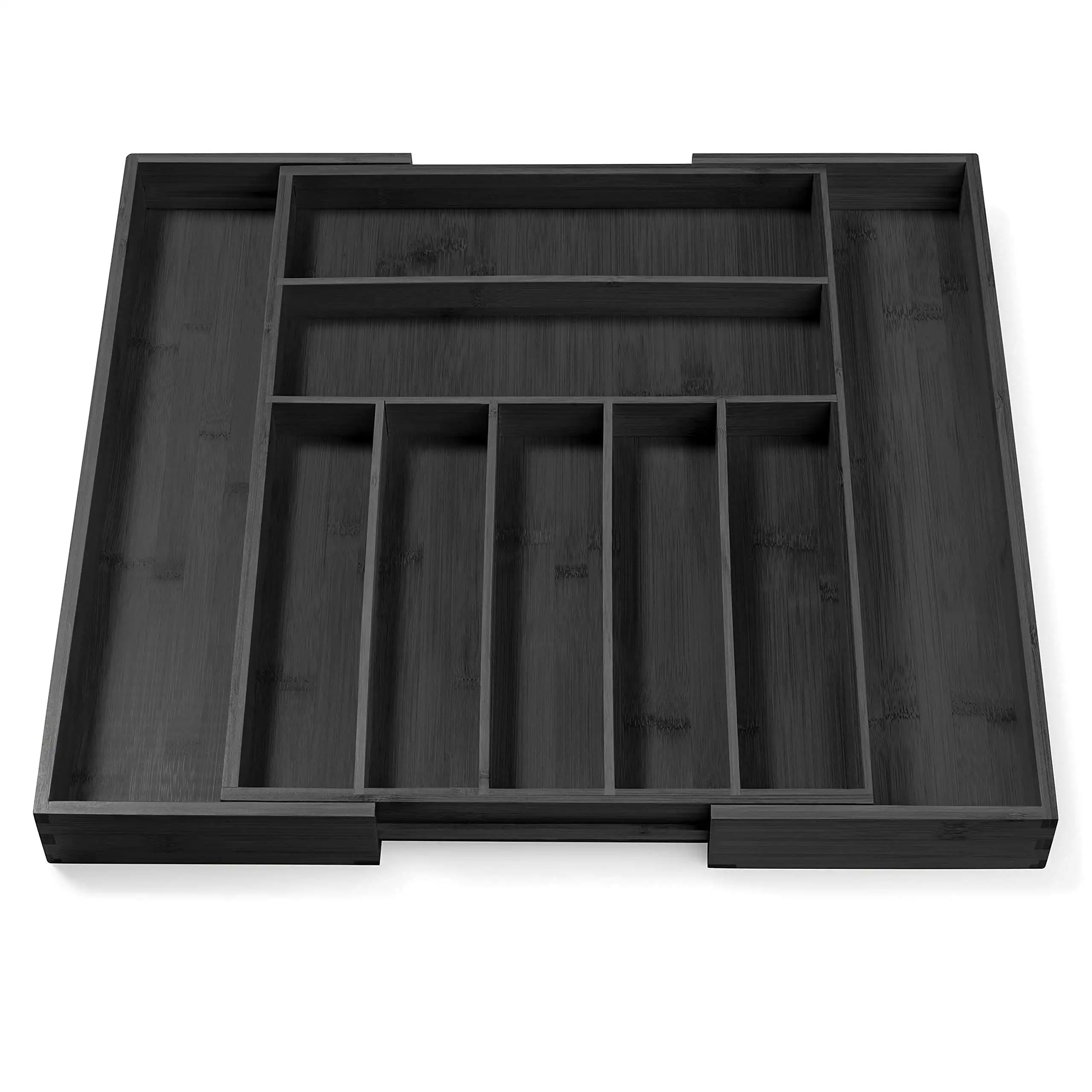 Bamboo Expandable Utensil Cutlery Tray And Drawer Cutlery Organizer For Kitchen Drawers Black