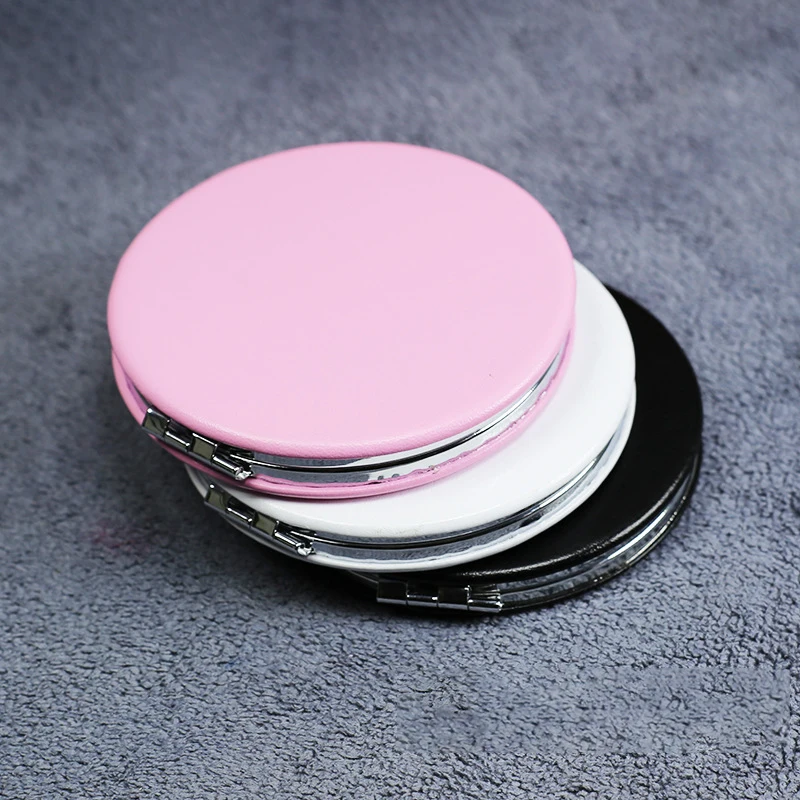 2024 New YD Customized Logo PU Leather Round Travel Portable Cosmetic Pocket Makeup Mirror Double Side Round Square Pink Mirror