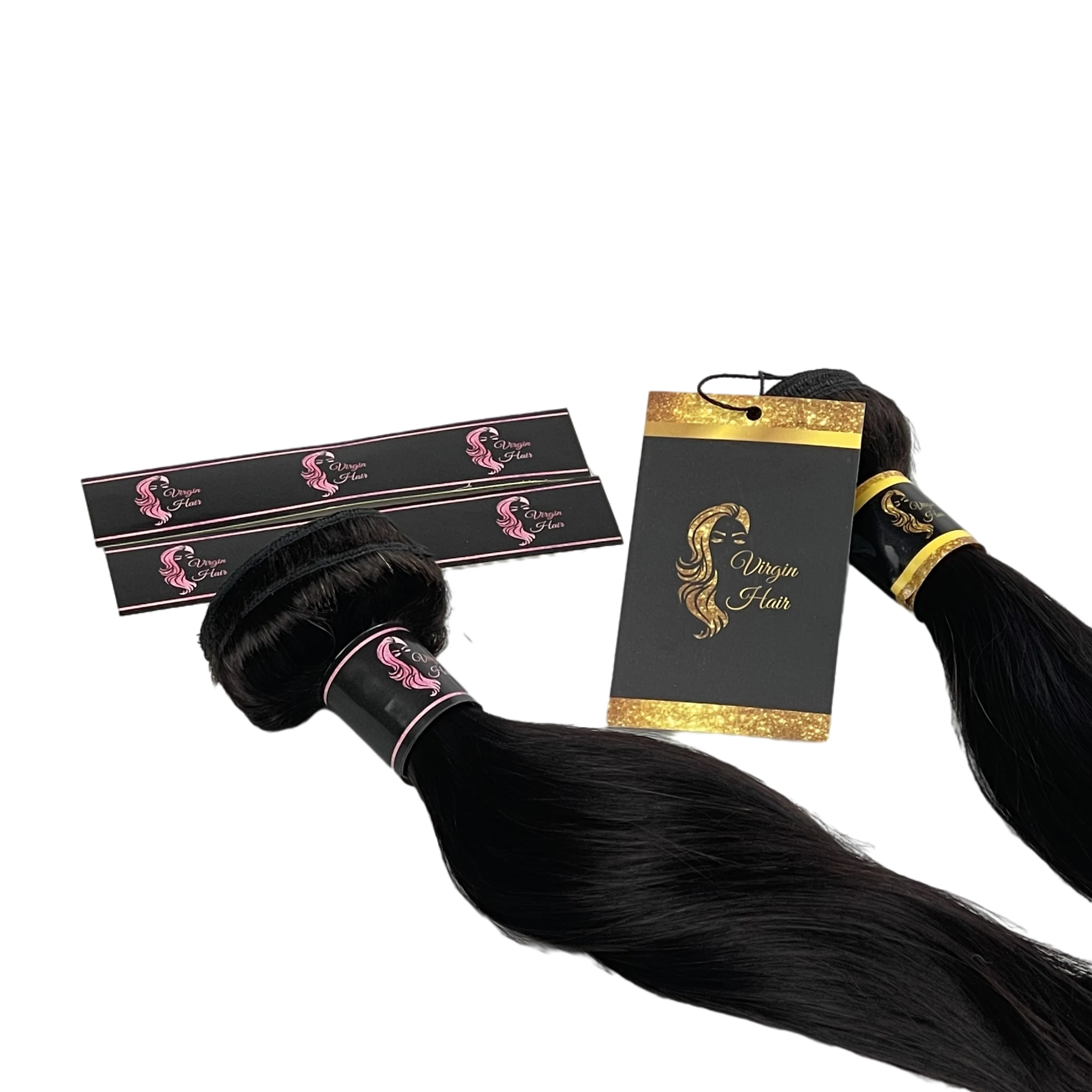 bundles cheap customized shipping printing sticker custom private logo hair hang bundle tags and labels