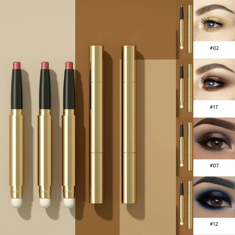 High Quality Korean Matte Color Eye Shadow Pen Pencil Shimmering Metallic Glitter Eyeshadow Stick in Pearl Dark Bright Red