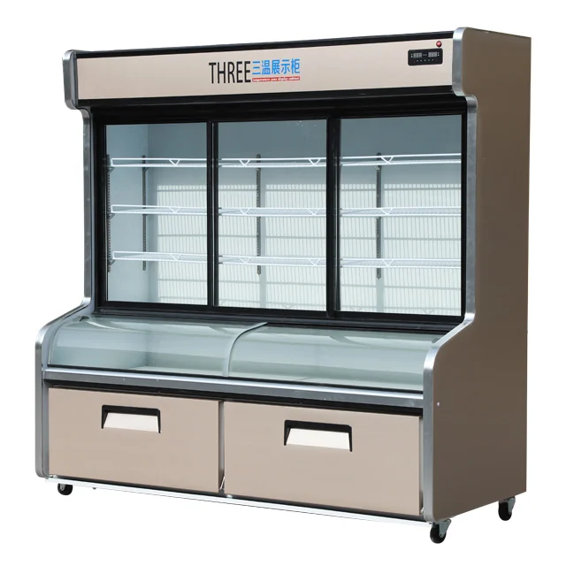 Shengxue  Luxury Three Temperatures fresh vegetable Display Showcase Refrigeration Equipment for restaurant