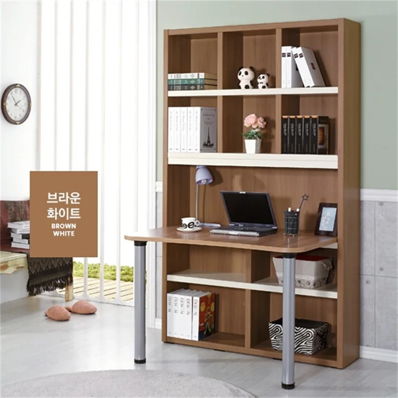 Vekin Home Office Furniture Computer Desk Steel and Wood Combination Writing Study Table with Bookshelves