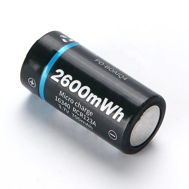 
Micro USB Charge RCR123A 2600mWh 3.7v 700mah 16340 Rechargeable Li-ion Battery with Protection Circuit 