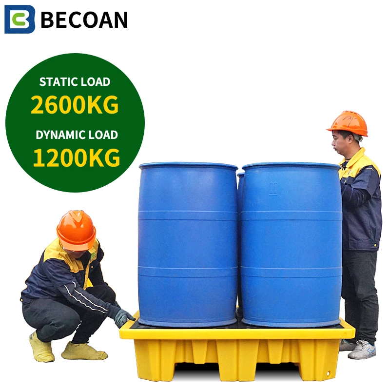 4  Drum Spill Pallet Plastic Chemical Containment Tray For Waste Oil Storage