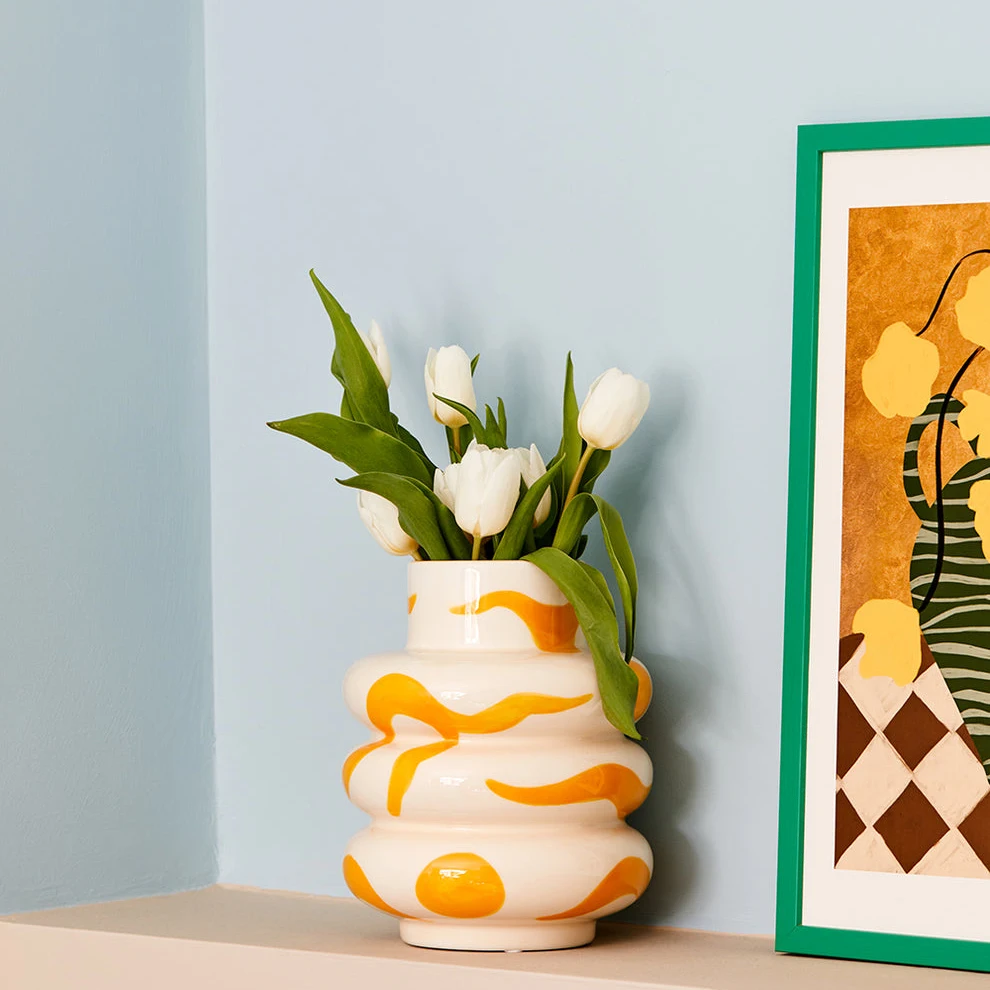 Wholesale flower arrangement vases ornaments tabletop decoration ceramic flower vase for home decor