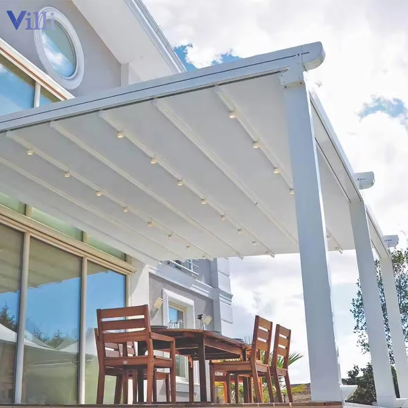 OEM aluminium wall mounted electric rain proof sunshade retractable pvc pergolas outdoor for carport