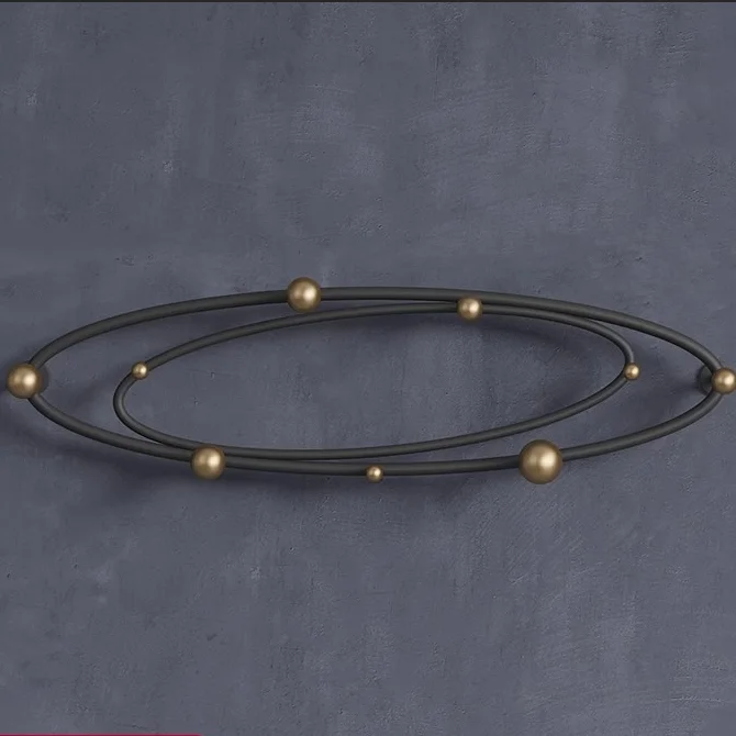 Wholesale Galaxy Orbit Shaped Metal Wall Storage Organizer Display Rack Shelf With Gold Hooks for Home Decor